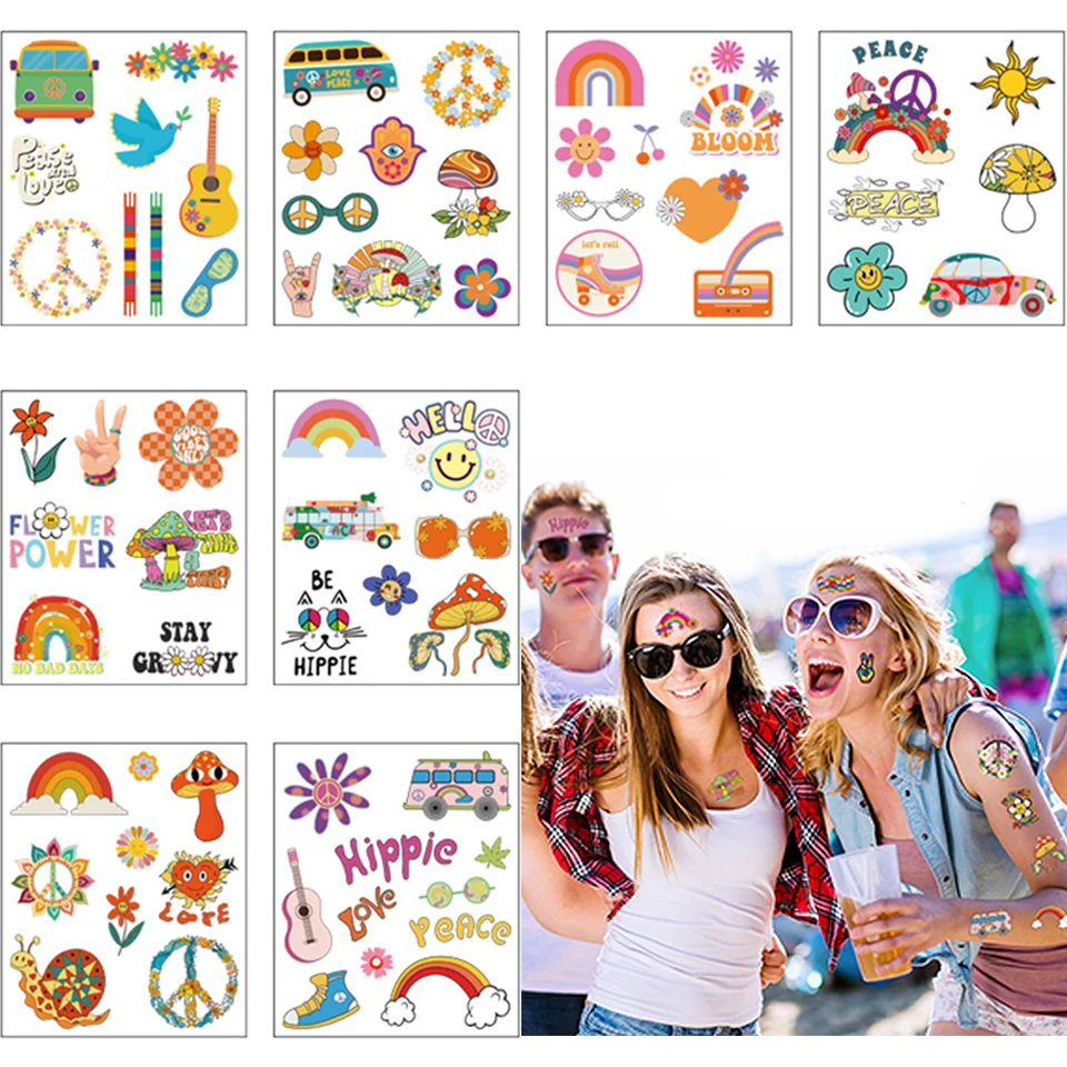 Наклейки водостойкие радужные для татуировок, 10 шт.