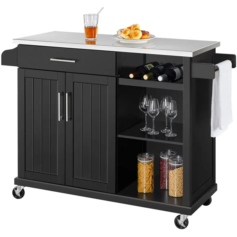

Rolling Kitchen Island Cart with Stainless Steel Top and Storage, Black