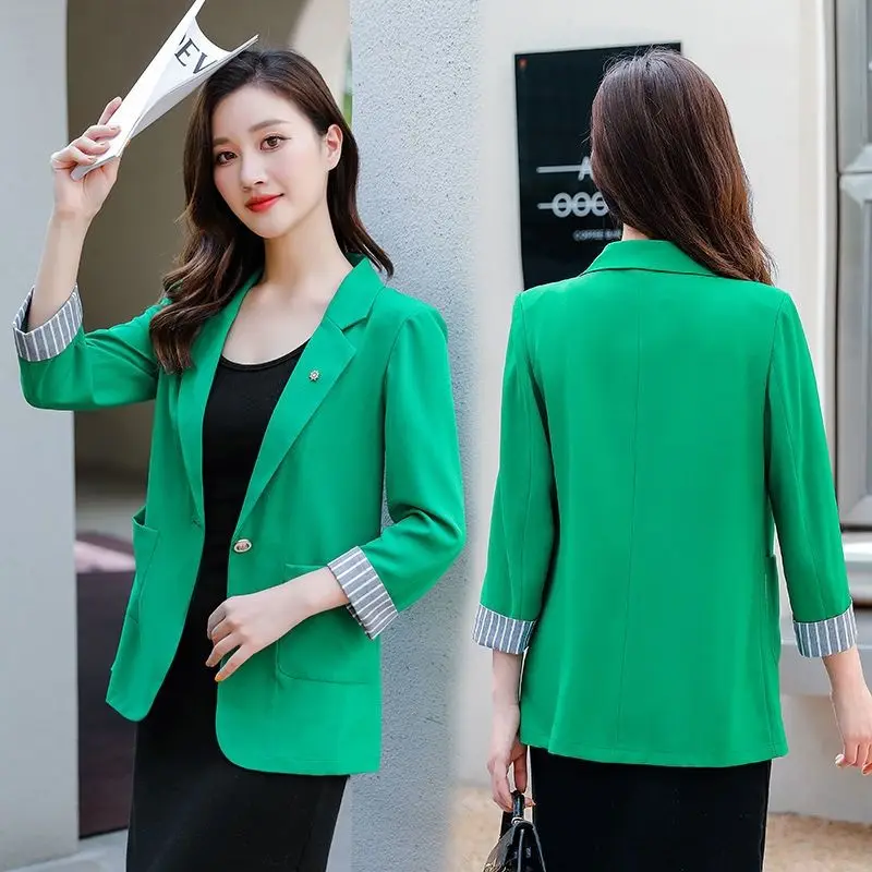 Blazer Women's New Summer Fashion Temperament Casual Blazer Coat Korean Version 3/4 Sleeve Sunscreen Blazer Versatile Outwear