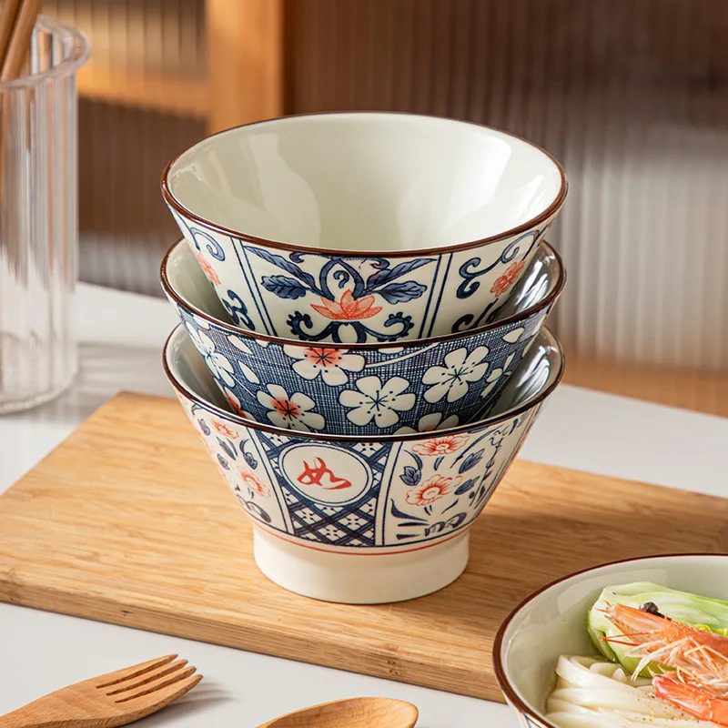 

5 Inch Japanese Hat Bowl Underglaze Tableware Ceramic Noodle Salad Bowl