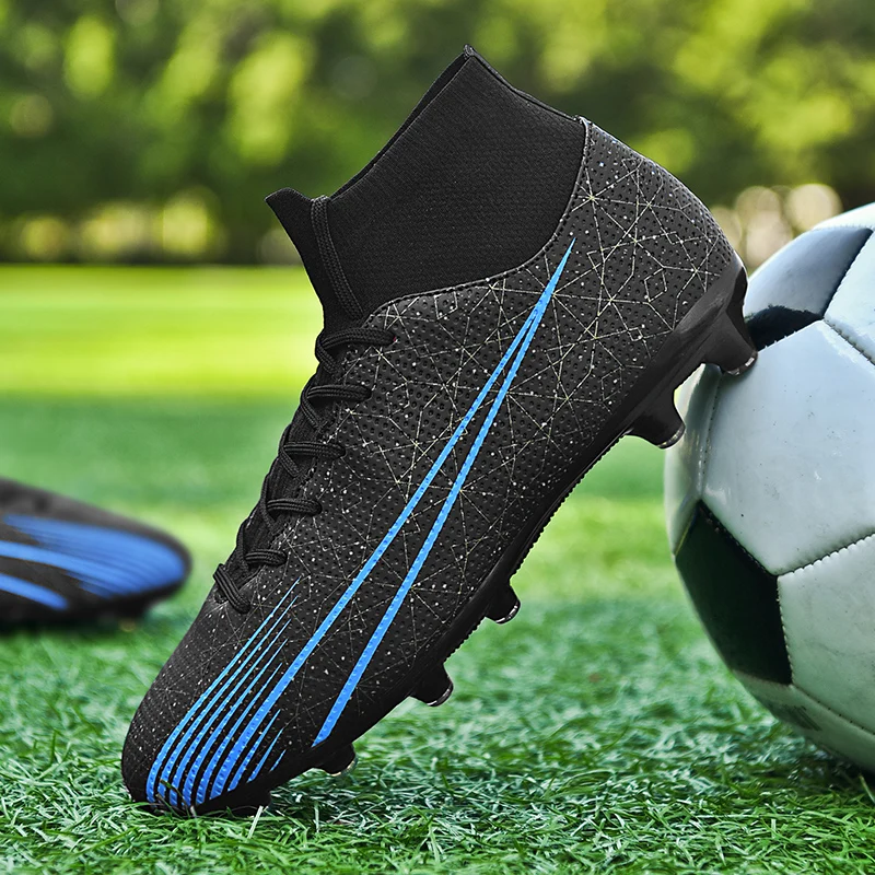 2022 New Adult Professional FG/TF Soccer Shoes Non-Slip Long Spike Football Boots Young Kids High Ankle Cleats Grass  Sneakers