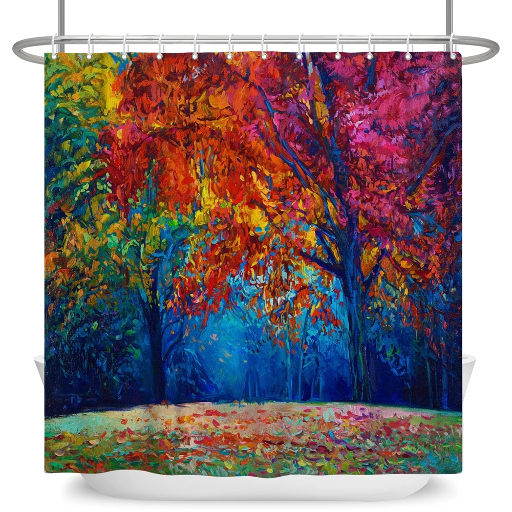 Занавеска для ванной из полиэстера с изображением осеннего леса и опавших