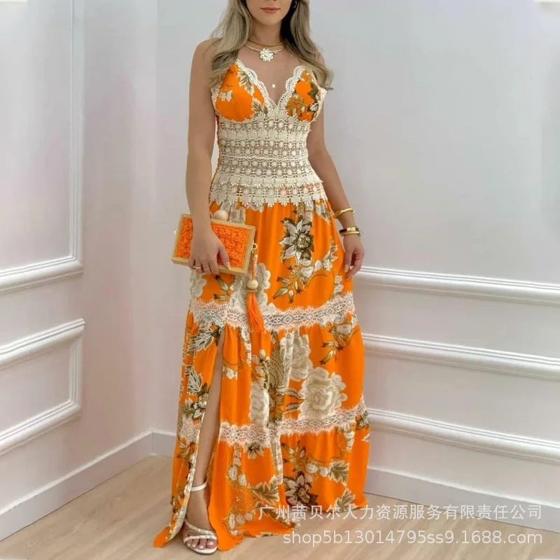 

Summer 2022 New Long Dress Vintage Print Dresses Women Skirt