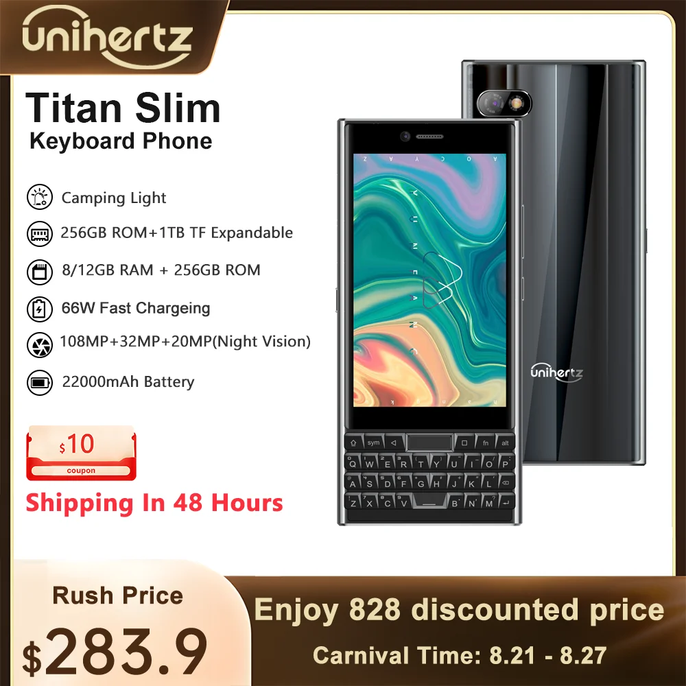 Unihertz TITAN SLIM 6GB 256GB Android Smartphone Qwerty Keyboard Touch Screen Cellphone 8MP 48MP NFC 4100mAh Mobile Phone