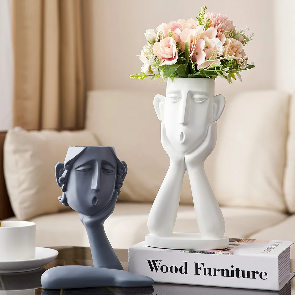 

Resin Human Face Flower Vase Art Creatrive Sculpture Human Head Abstract Plant Flower Pots Decorative Home Decor Arrangement