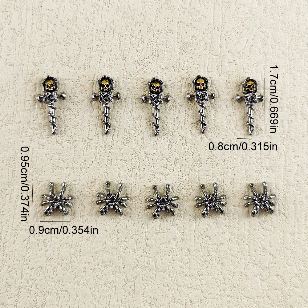 5 шт. металлические гвоздики для ногтей в виде черепа