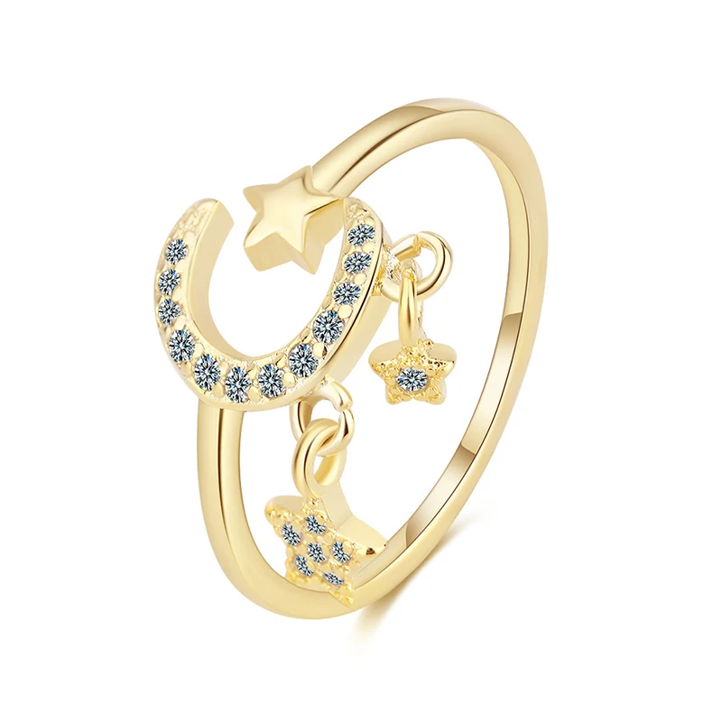 

Cresent Shaped Inlaid Zirconia Openings Ring Women Trendy Star Charm Golden Platinum Plated Ring For Girl Fashion Simple Jewelry