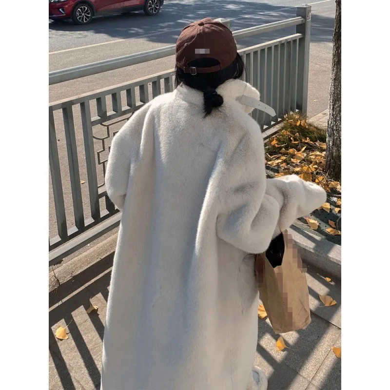 High Neck Fur Coat for Women Thicken Warm Winter Overcoat 2022 New Long Sleeve Single Breasted Jacket Fashion Casual Lady Cotas