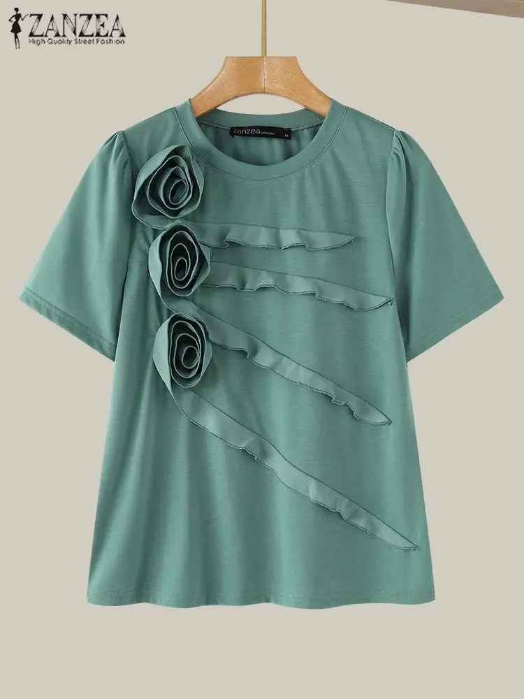 Корейская мода однотонные туники ZANZEA женские футболки с коротким рукавом 2024