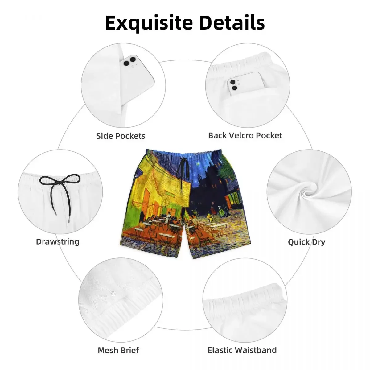 Мужские плавки с принтом картины Винсента Ван Гога темно-синие быстросохнущие