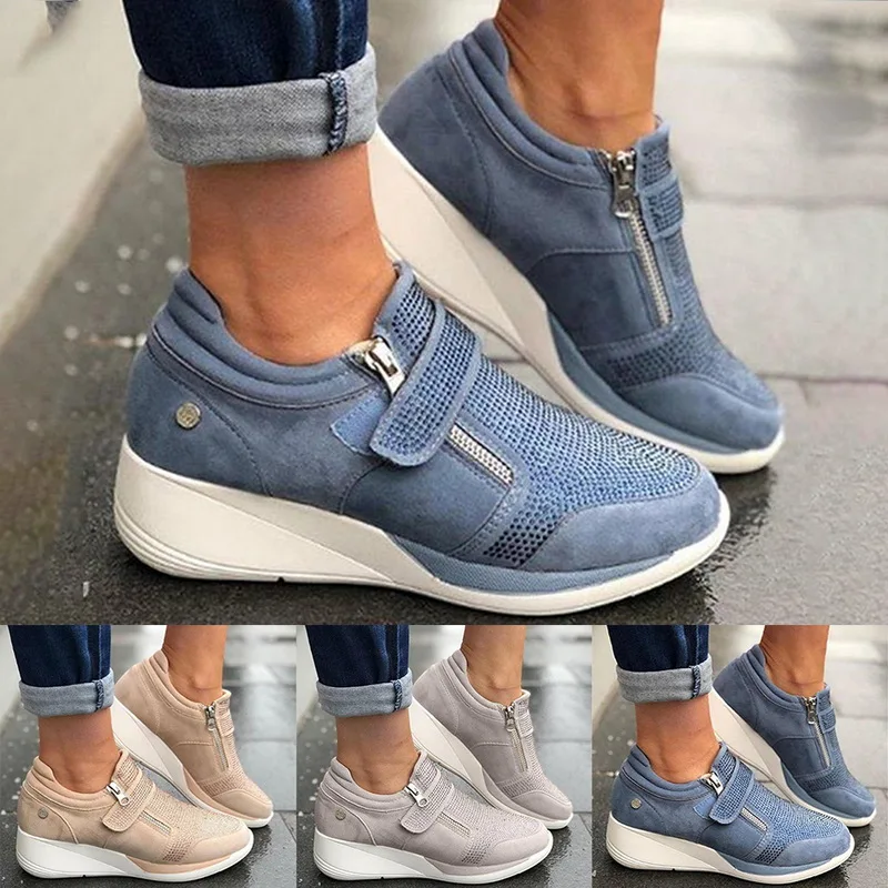 

Women Shoes Hook Loop Shallow Sneaker Med Heel Wedges Female Shoes Women Vulcanize Shoes Breathable Confort Ladies Shoes