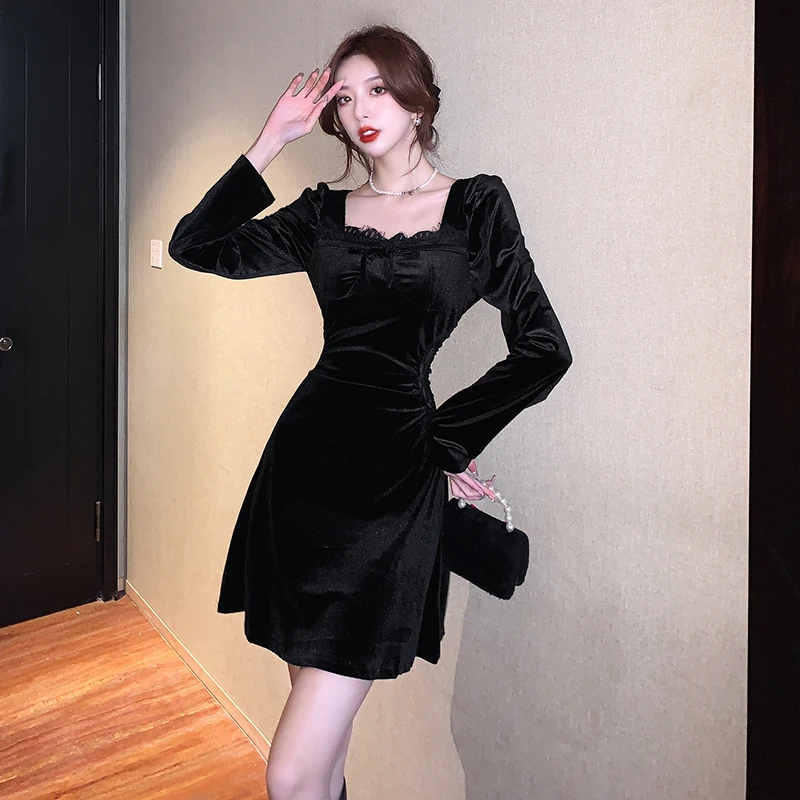 

Casual Solid Corduroy Women Dresses 2022 New Korean Casual A-LINE High Waist Long Sleeve Dress Fashion Mini Clothing Slim Fit