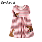 Платье для девочек, одежда для маленьких девочек на весну и лето 2022, детские платья в полоску с коротким рукавом, детское однотонное хлопковое платье принцессы на 1-7 лет