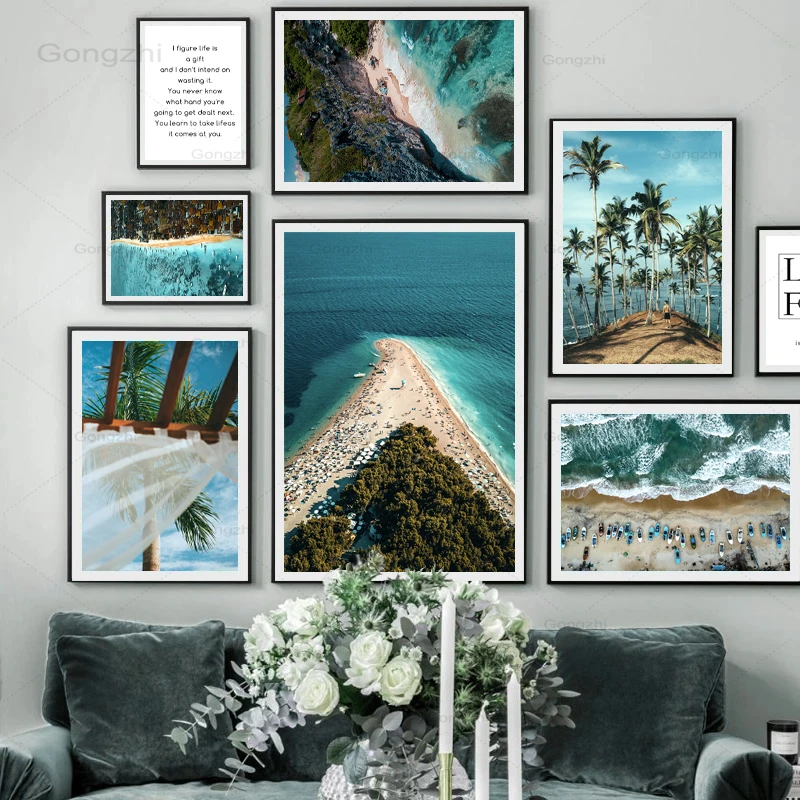 

Настенная картина с изображением морского пляжа и дерева, Картина на холсте с изображением Морского Пейзажа, скандинавские плакаты и принты, настенные картины для гостиной, украшение для дома