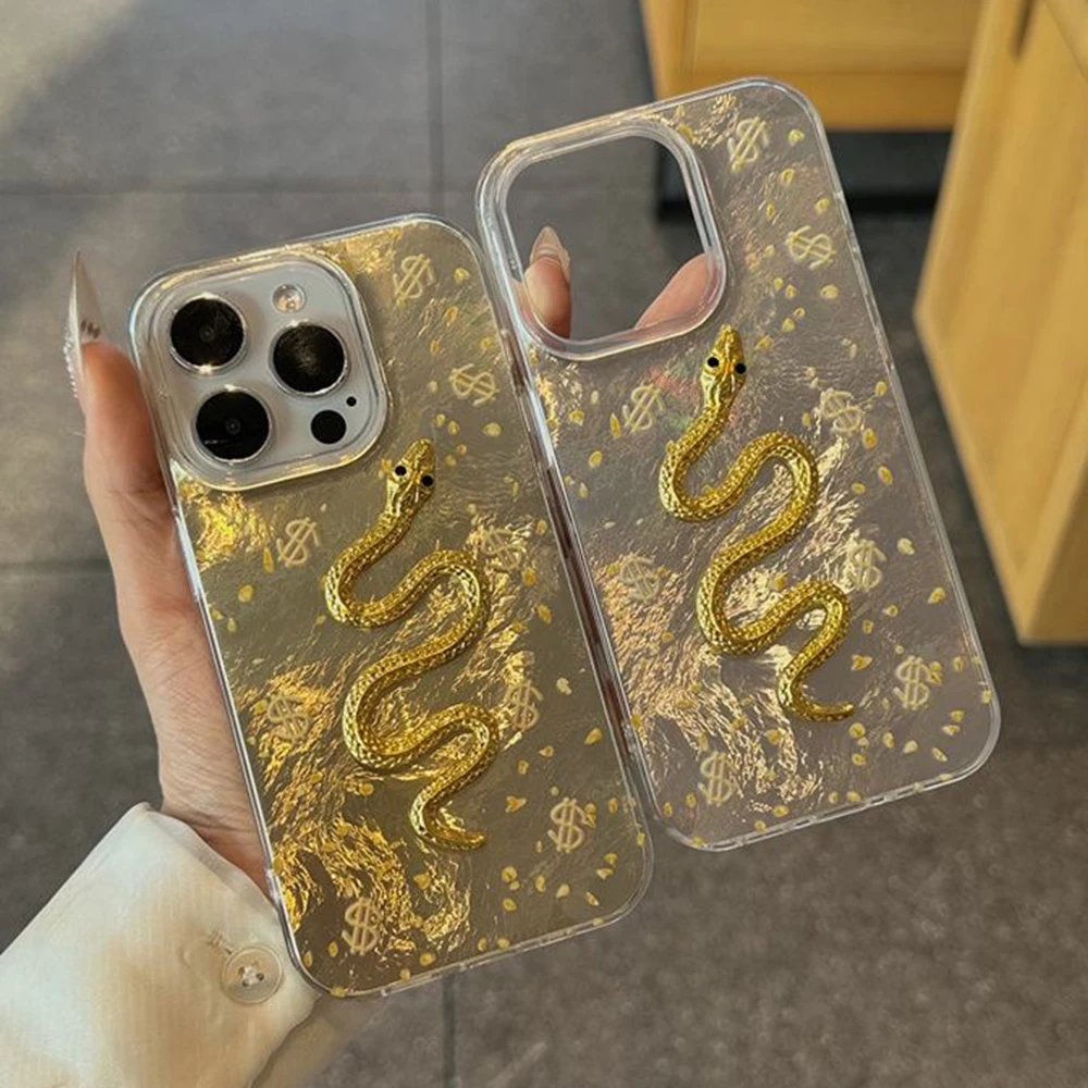 3D модный чехол для телефона с золотой змеей Oppo Reno13 Reno12 Reno11 Reno 10 8 7 6 Z F T Pro 4G 5G задняя