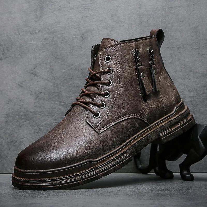 

Мужские мотоциклетные ботинки, кожаные водонепроницаемые военные ботинки на шнуровке, зимняя легкая обувь до щиколотки, мужские ботинки с ...