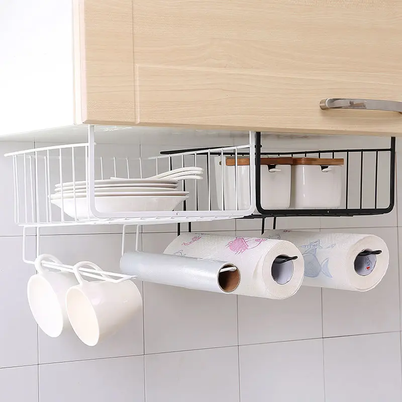 

Metal Kitchen Organizer Shelf Iron Cabinet Hanging Basket Rack Desk Cabinet Storage Rack Under Table Hanging Mesh Basket
