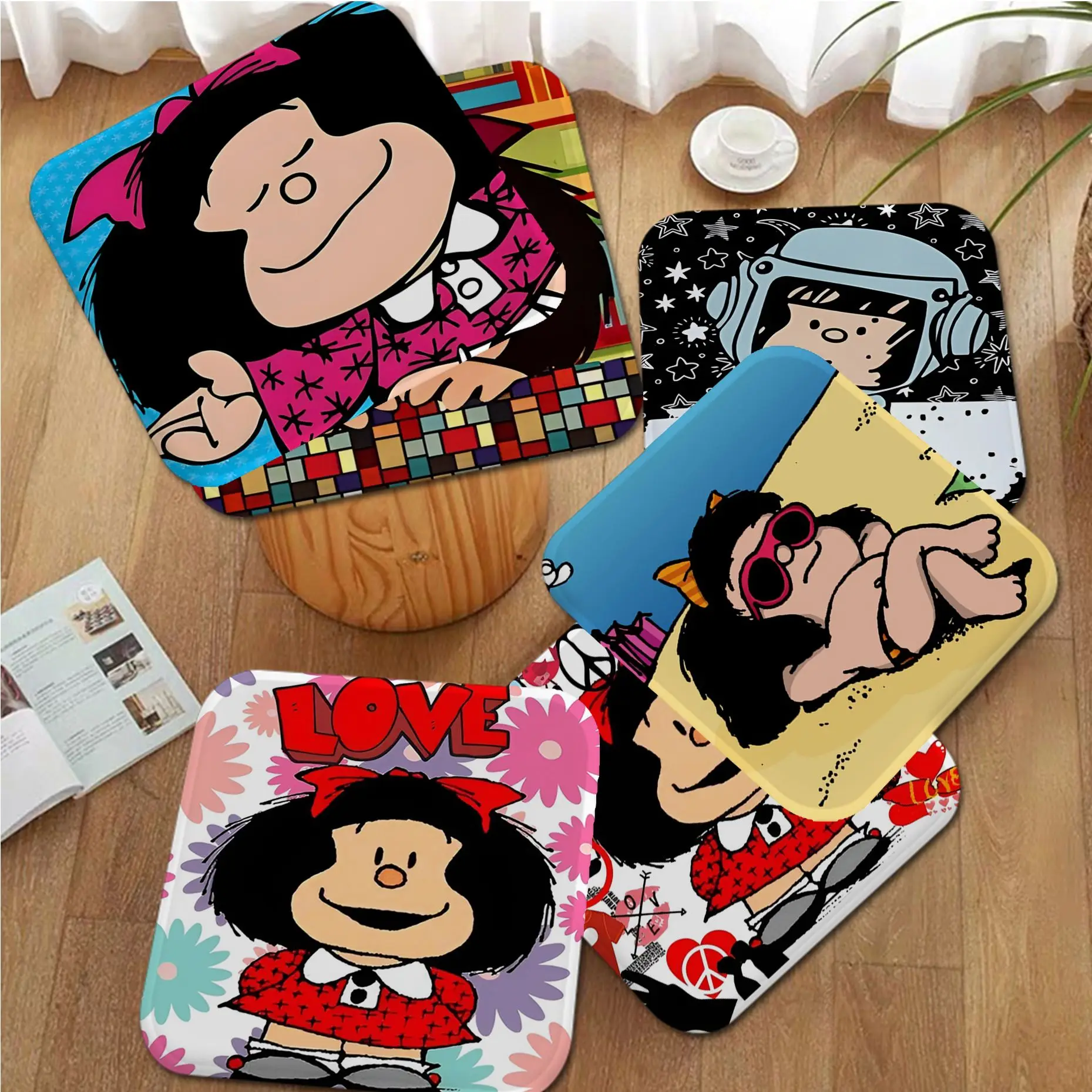 

Cartoon Mafalda Modern Minimalist Style Stool Pad Patio Home Kitchen Office Chair Seat Cushion Pads Sofa Seat 40x40 Decor Tatami