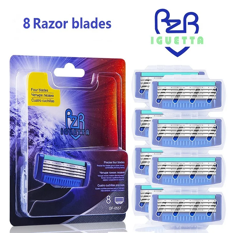 8 Pcs / Pack. New Upgraded Razor Blades For Men Facial Care Shaver Cassettes High Quality Shaving Blades Compatible Mach 3