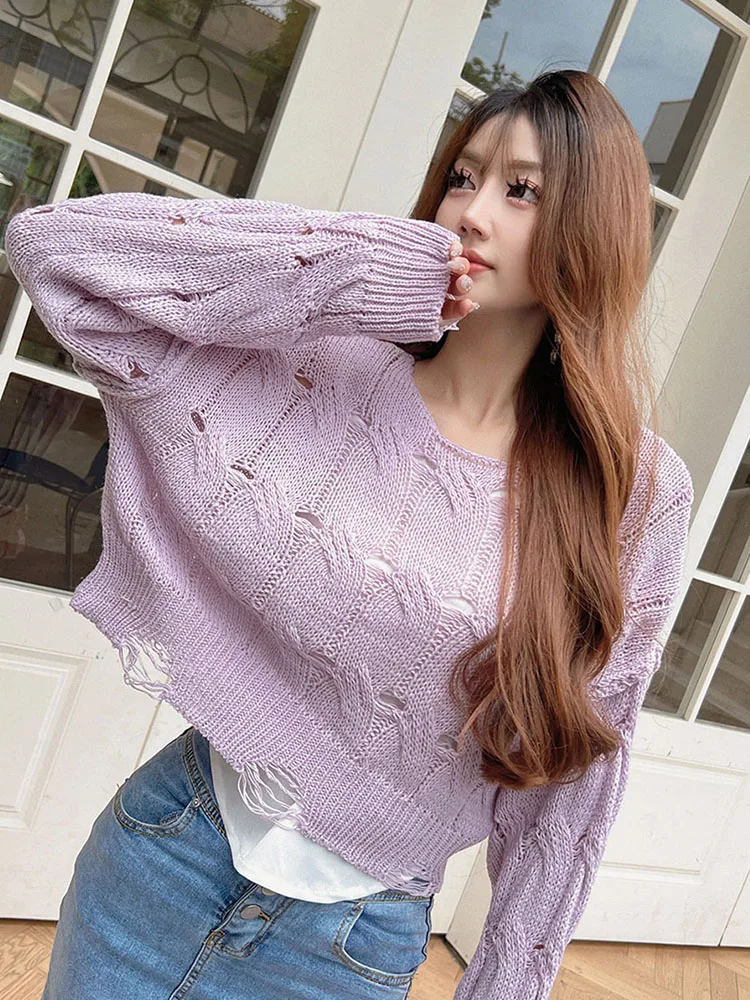 

Dabuwawa комплект из двух предметов, свитер, жилет с вырезами, осень 2023, Женский богемный ремонт, Женский пуловер, топ DM1CSA002