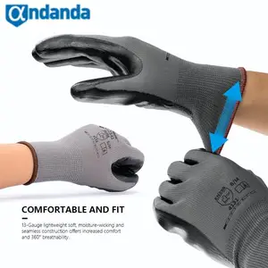 Andanda 1pair Gloves Security Protection Work Gloves Nitrile Gloves Abrasion Resistant Nitrile Coated Gloves For Construction