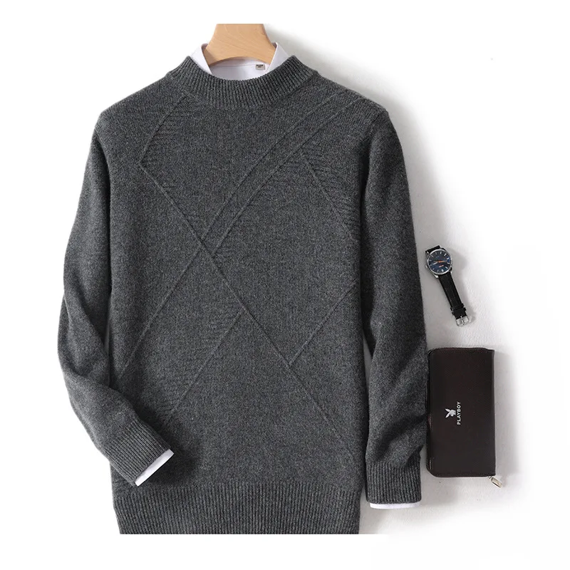 Новый утолщенный мужской свободный пуловер из чистой шерсти на осень и зиму