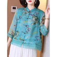 2022 chinese traditional blouse national cheongsam oriental flower print casual loose blouse tang suit chinese retro blouse