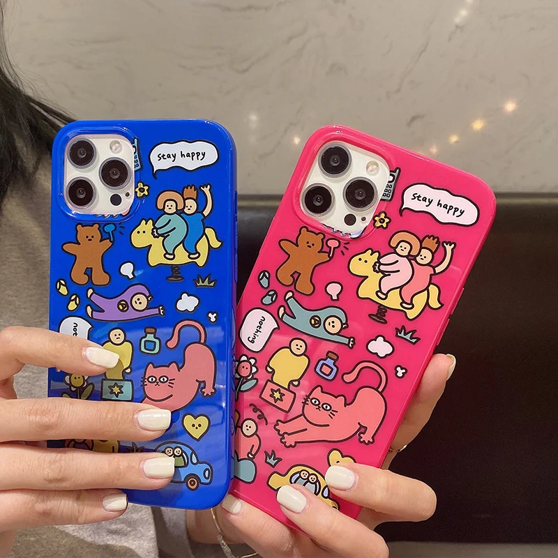 

Creative Cute Cartoon Thick Shiny Surface Silicone Soft Fashion Cover For iphone 11 12 13 Pro Max XR Xs Max 7 8 Plus Phone Case