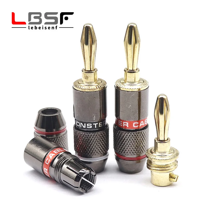 

4pcs/2pairs Monster Banana Plug 24K Gold Plated Pure Copper Speaker Adapter Screw Speaker Plugs Audio Connectors
