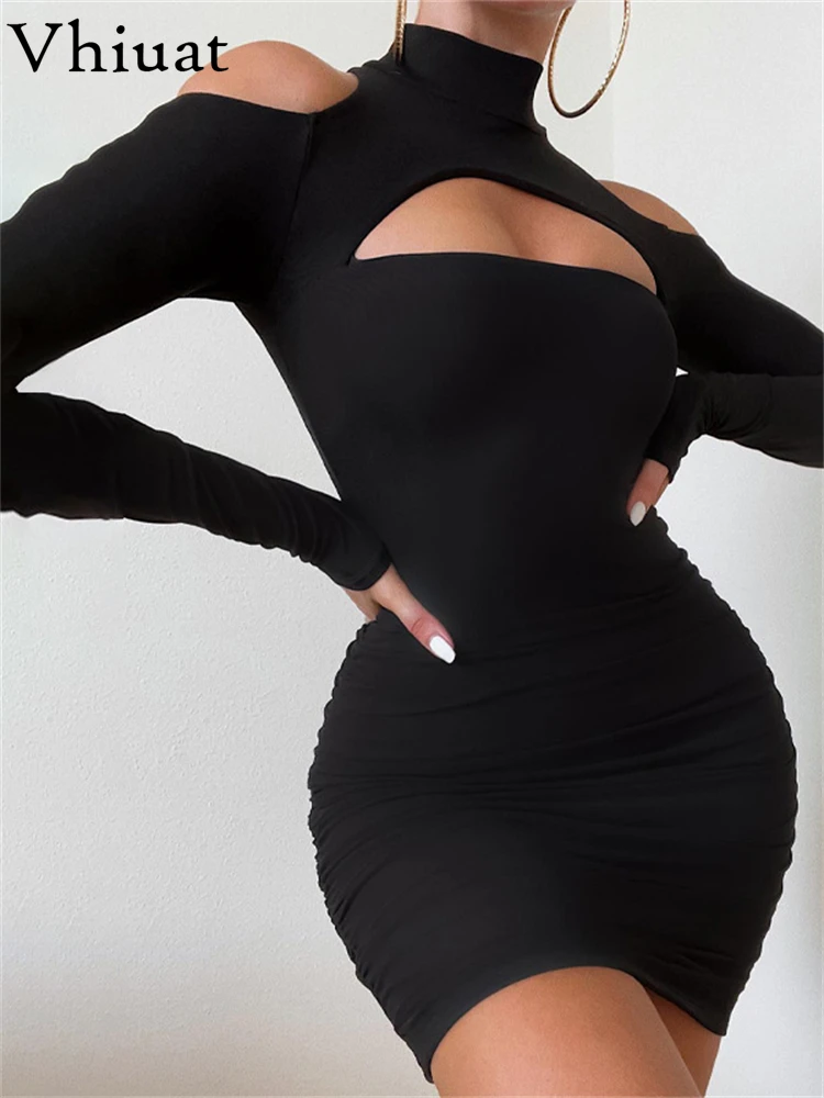 

Женское вечернее платье-мини Vhiuat, черное облегающее платье с запахом и высоким воротником, зима 2021