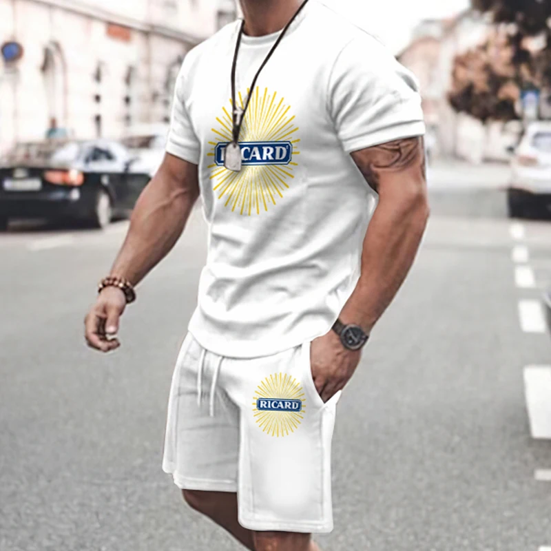 

Роскошный мужской спортивный костюм с 3D-принтом, мужские комплекты, футболка и шорты, летние повседневные стильные мужские тренировочные к...