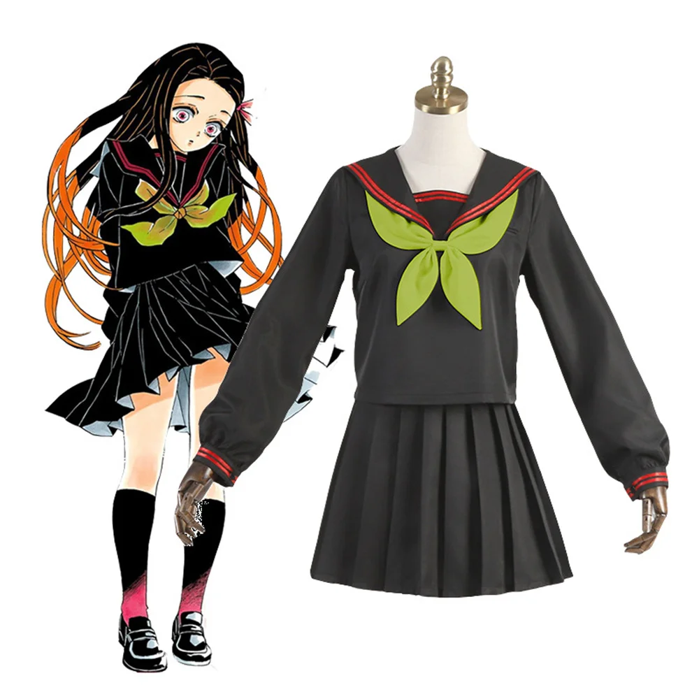 

Anime Demon Slayer Kimetsu no Yaiba Cosplay Costume Women Black Dress School Uniform Kamado Nezuko Halloween Carnival Outfits