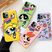 bandai cute powerpuff girls phone case for iphone 13 12 11 pro max mini xs 8 7 6 6s plus x se 2020 xr matte candy pink cover