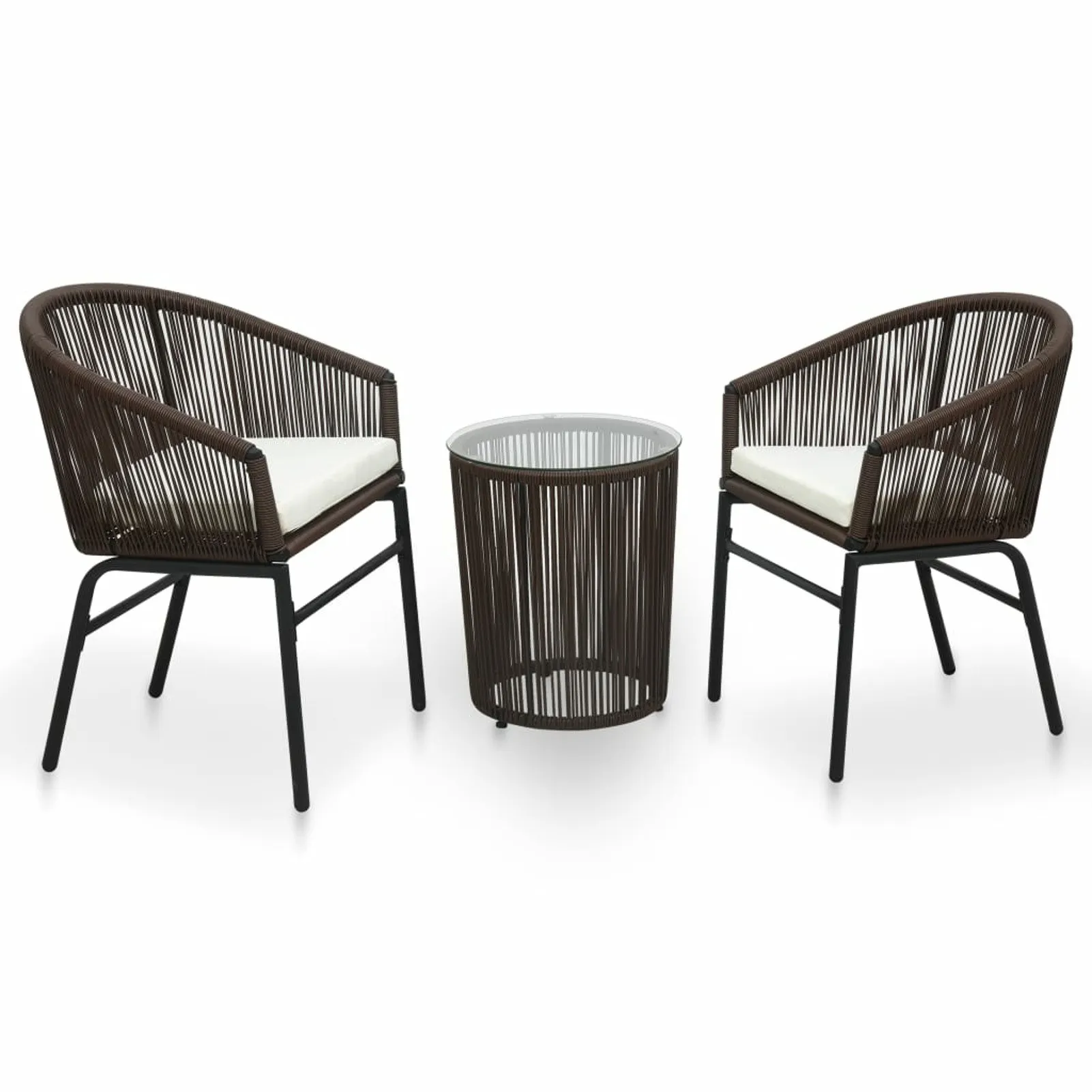 

3 Piece Bistro Set with Cushions PVC Rattan Brown