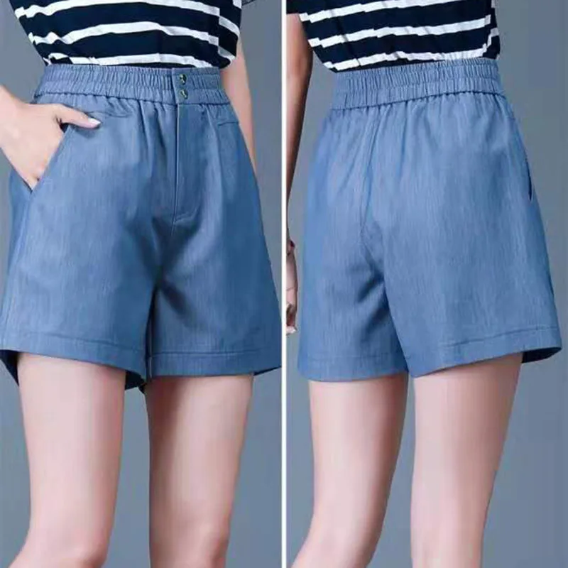 Женские свободные короткие джинсовые шорты из ледяного шелка с высокой талией
