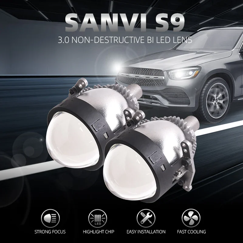 

Sanvi H9 3 Inch Bi LED Projector Lens Headlight 12V 24V 124W 5500K Angel Eye Mask For H4 H7 9005 9006 Light Retrofit LHD