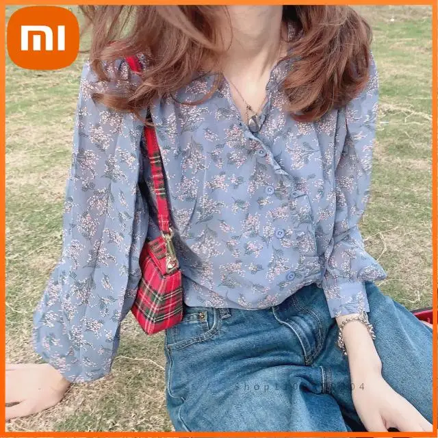 

Женская шифоновая блузка с длинным рукавом, с цветочным принтом