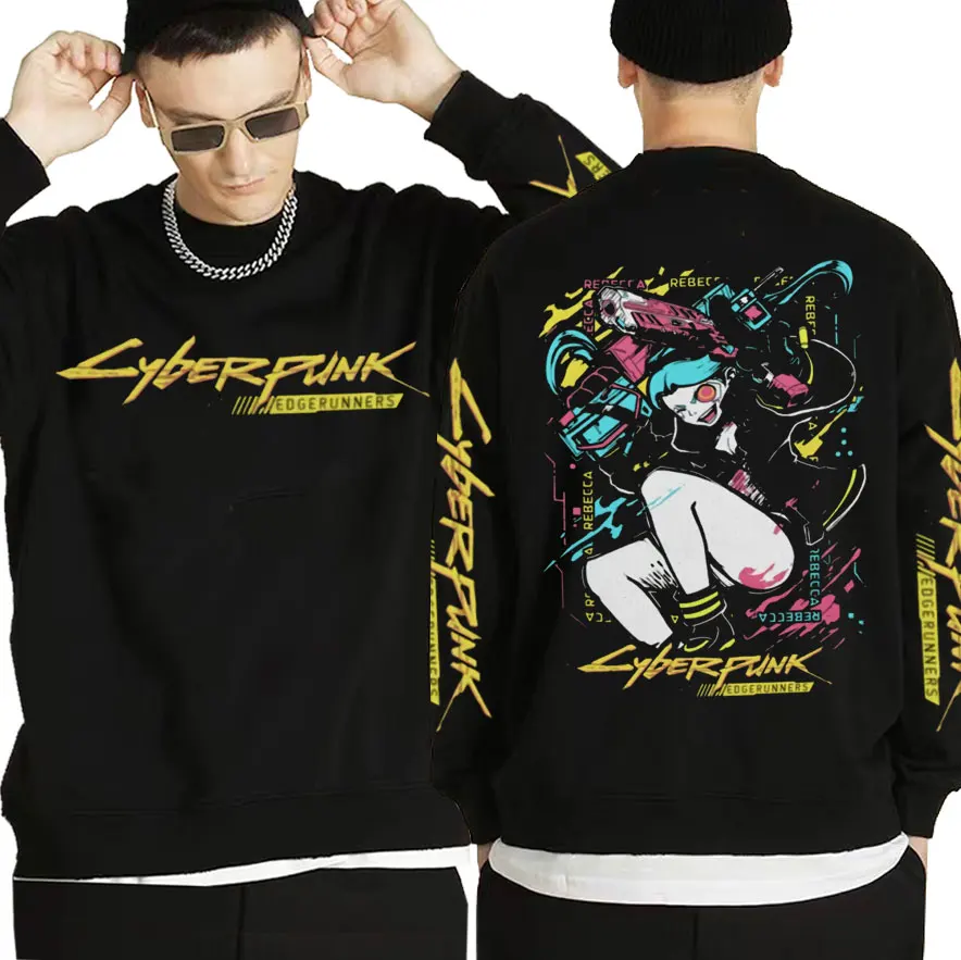 

Edge Runners DAVID & LUCY Neon Sweatshirts Rebecca Cyberpunk Sweatshirt Men Cyberpunk Edgerunners Double Sided Graphic Pullover