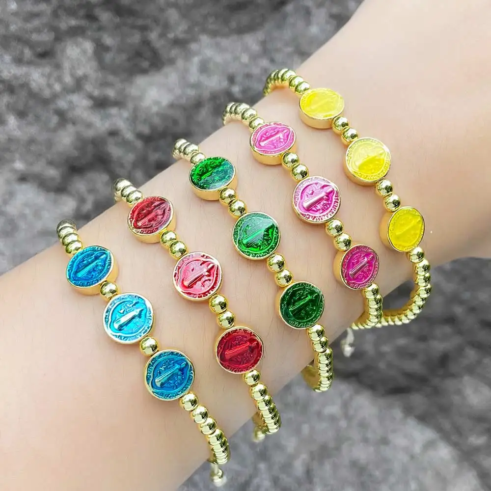 FLOLA эмалевые красочные браслеты San Benito для женщин позолоченные из бисера