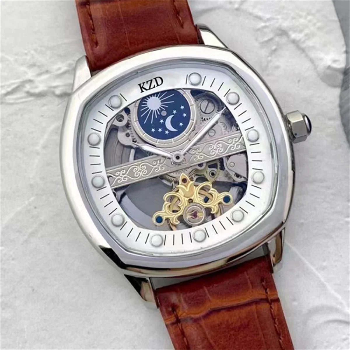 

Luminous Head Mechanical Original Brand Men's Watches Business Leather Strap Exquisite Skeleton Automatic Movement Hot AAA Clock
