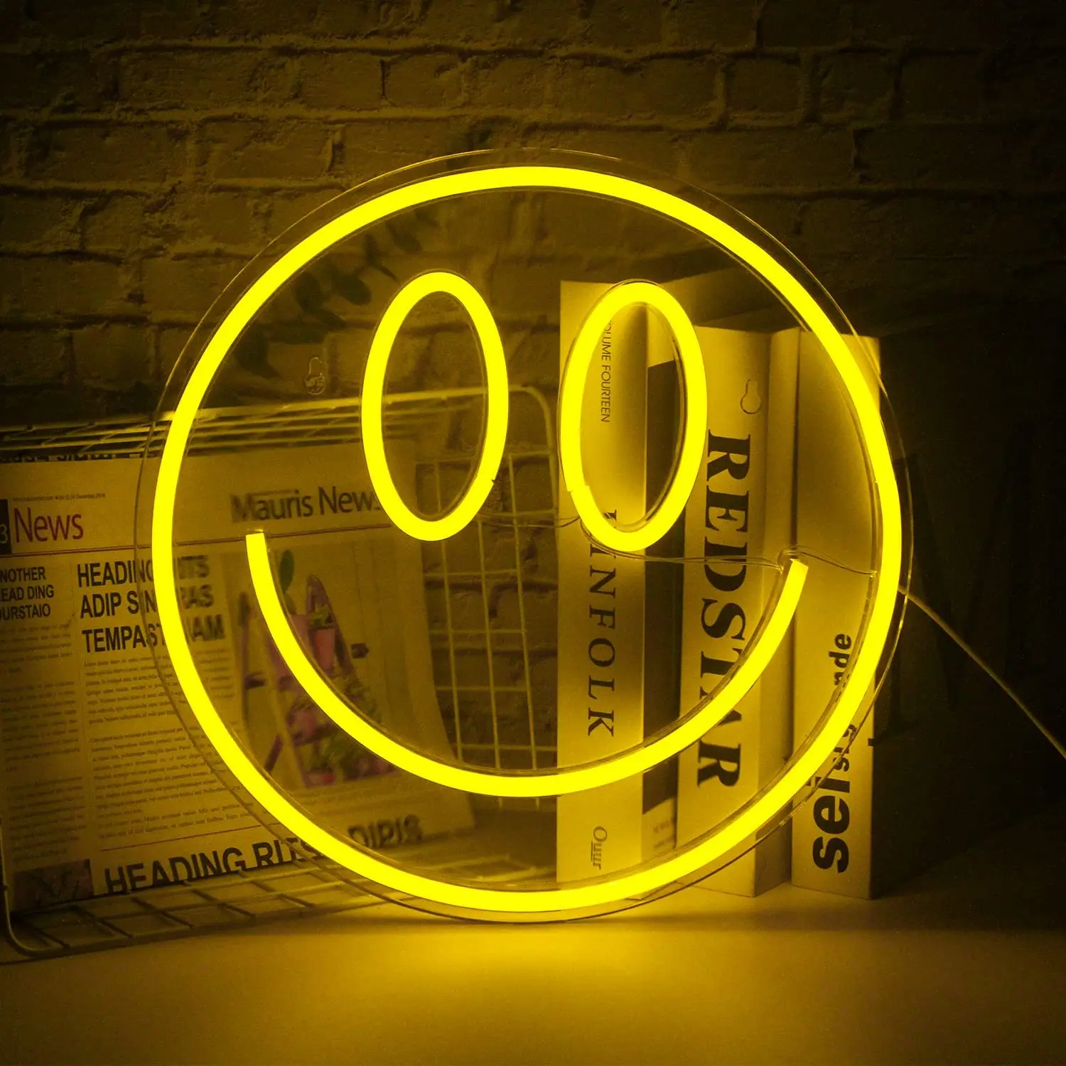 

Smile Face Neon Sign Led Neon Light Wall Decor Smiley Face Light Up Signs USB Powered Yellow Neon Signs for Bedroom Kids Room We