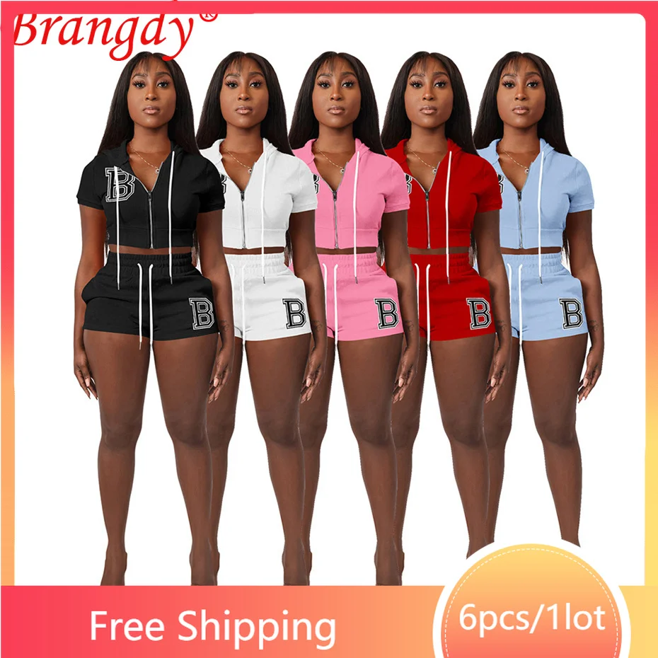 

6sets Bulk Items Wholesale Lots Baseball Uniform Two Piece Shorts Set Women Tracksuit Summer Fashion Hooded Zipper Suits B9418