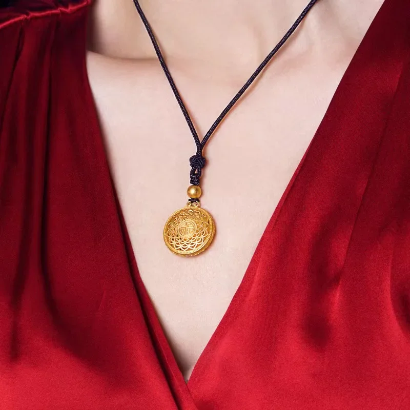 Вьетнамское позолоченное ожерелье из настоящего золота с компасом Fengshui восемь