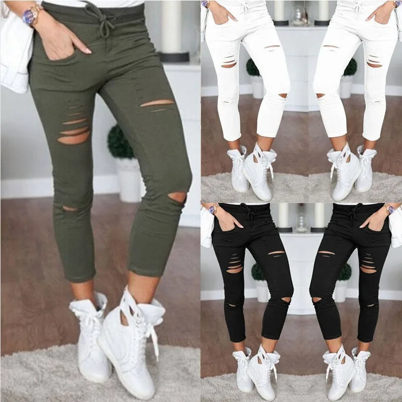 

New Ripped Jeans for Women Women Big Size Ripped Trousers Stretch Pencil Pants Leggings Women Jeans