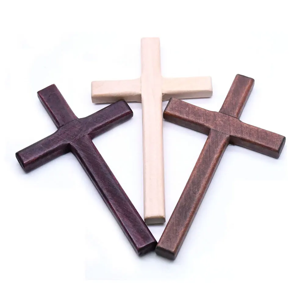 

1Pcs Handmade Wooden Tricolor Cross Jesus Christ Decoration Wooden Cross Religious Pendant Praying Hands Holding the Croix