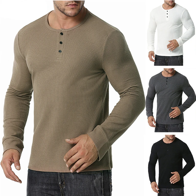 

2023NEW New Men's Autumn Thin Sweaters Pullover Male Sexy Slim Fit O-Neck Solid Color Button Knitted Sweater Tops S-2XL