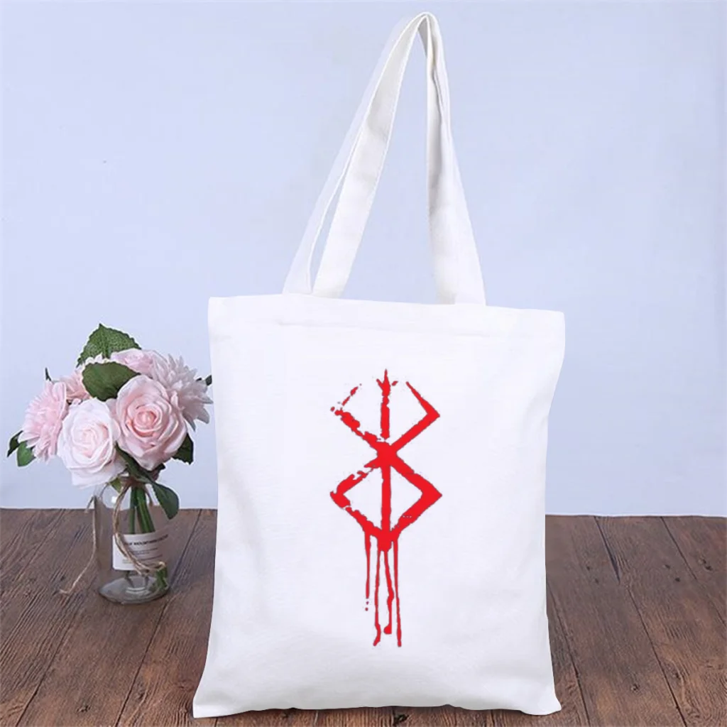 

Brand Of SacrificeHandbag BERSERK Manga Series Shoulder Canvas Bags Pocket Double Print Travel Shopper HandBags Large Tote Bag