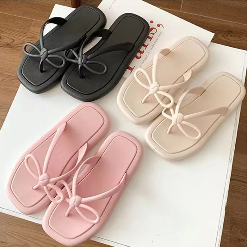 

Women's Fashion Flip Flops Summer Outdoor Beach Fairy Bowknot Herringbone Slippers Clip Toe Sandal EVA Flat Platform Comfy Shoes