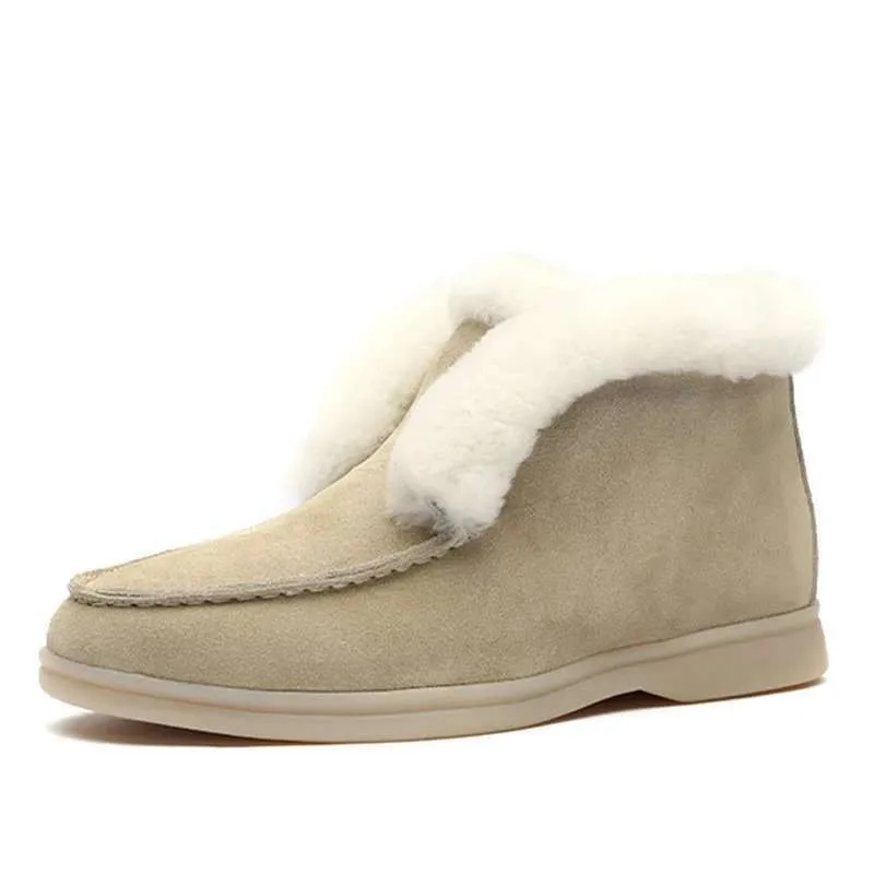 

Women Snow Boots Suede Fur Leather Ankle Boots Winter Plush Fur Flat Warm Shoes Wool Short Boots Female Footwear Size 35-43