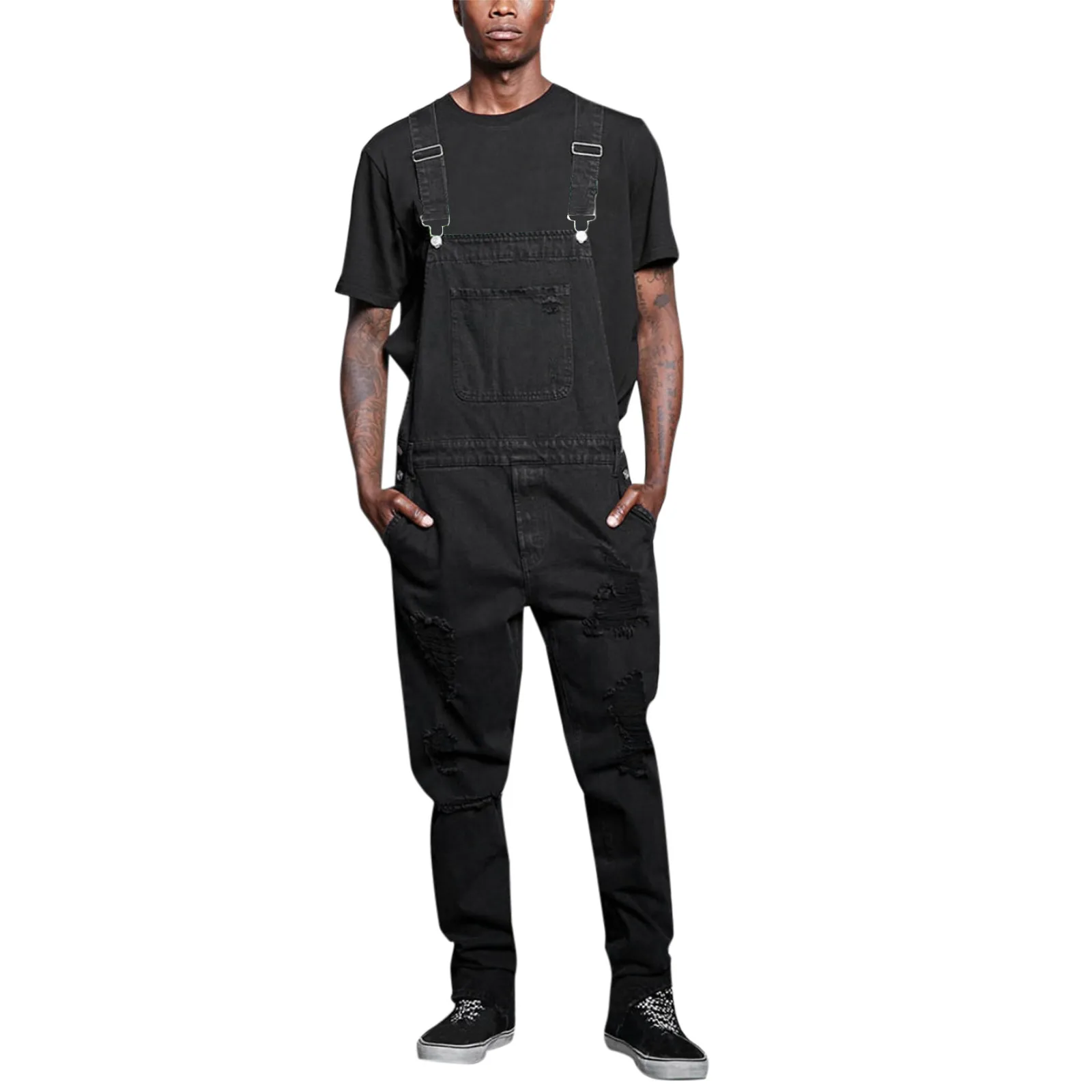 

Men's Hole Pocket Overalls Full Casual Pants Trousers Denim Length Solid Pencil Men's pants